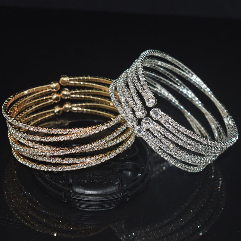 6 Rows Rhinestone Cross Opening Bracelet