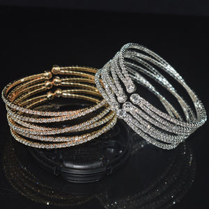 6 Rows Rhinestone Cross Opening Bracelet