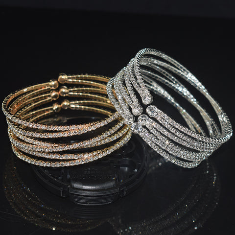 6 Rows Rhinestone Cross Opening Bracelet