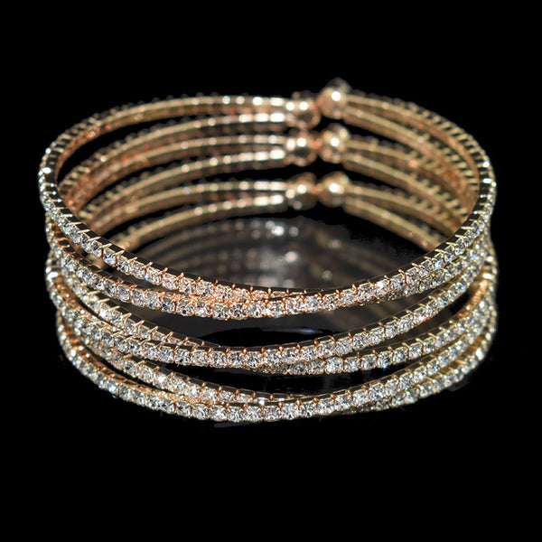 6 Rows Rhinestone Cross Opening Bracelet