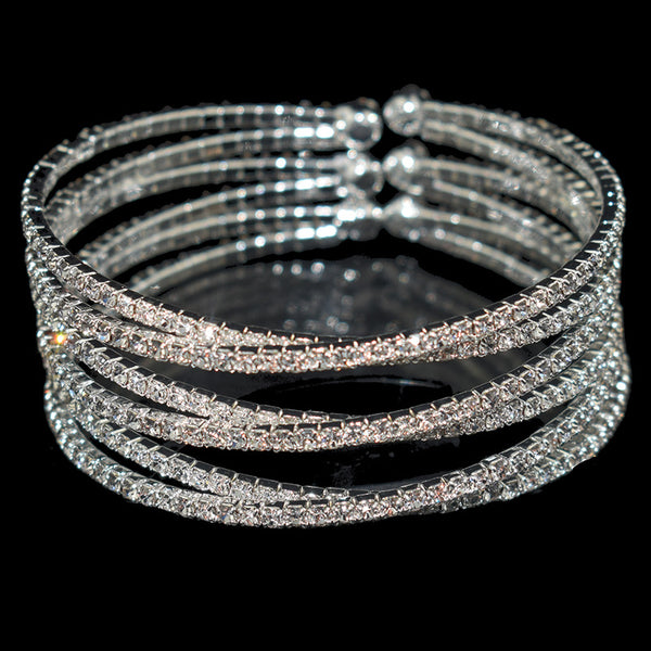 6 Rows Rhinestone Cross Opening Bracelet