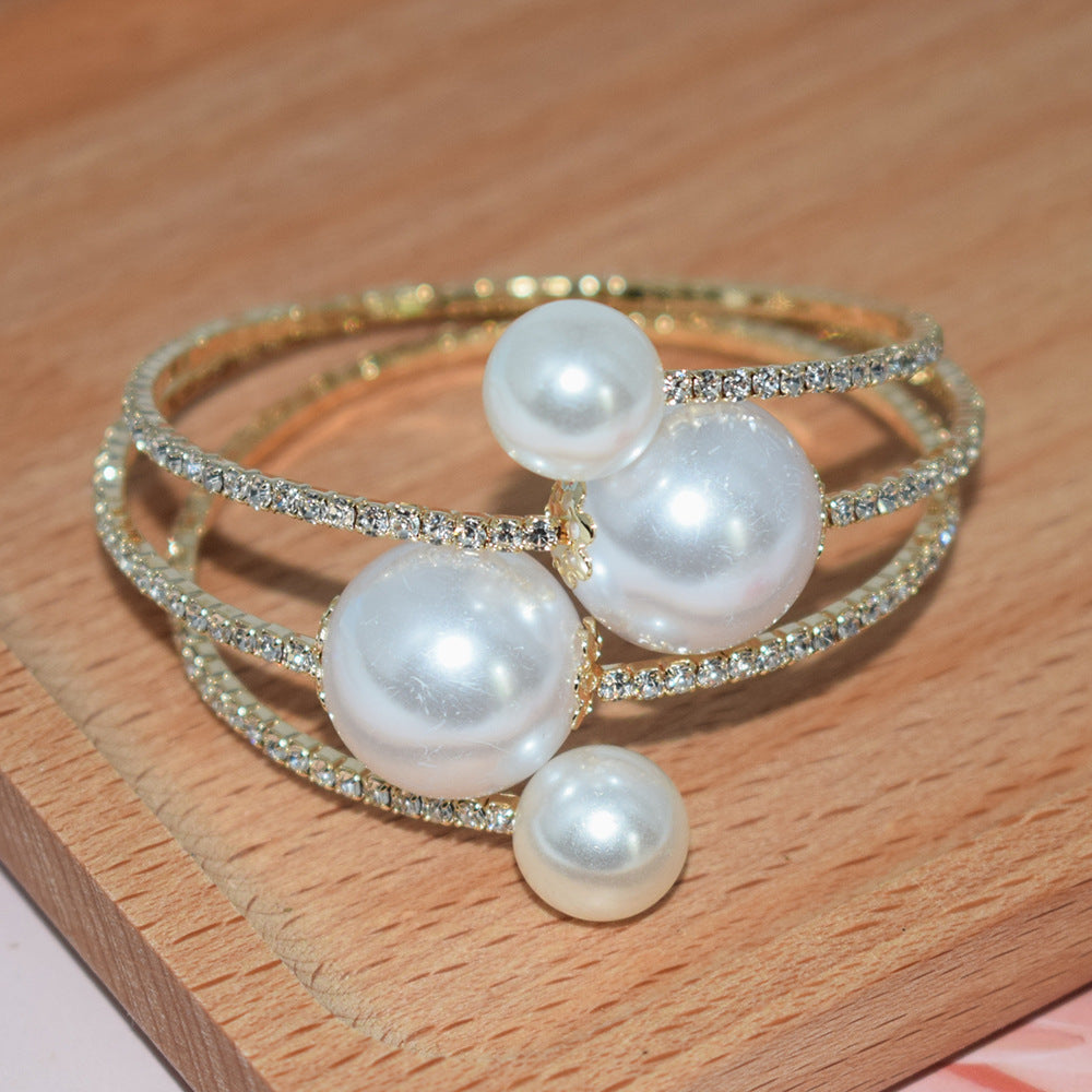 Rhinestone and Pearls 4 Rows Bracelet