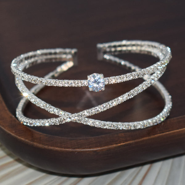 Rhinestone Cross Open Bracelet