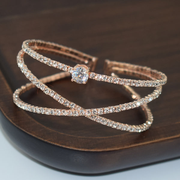 Rhinestone Cross Open Bracelet