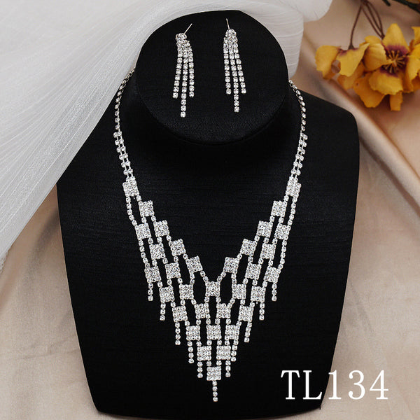 Evening Rhinestone Necklace and Earrings Set