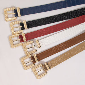 Croc Pattern Square Buckle Belt