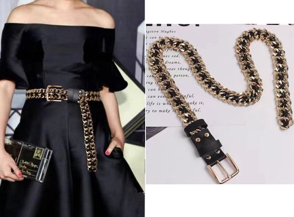 Metal Double Row Braided Thick Chain Belt