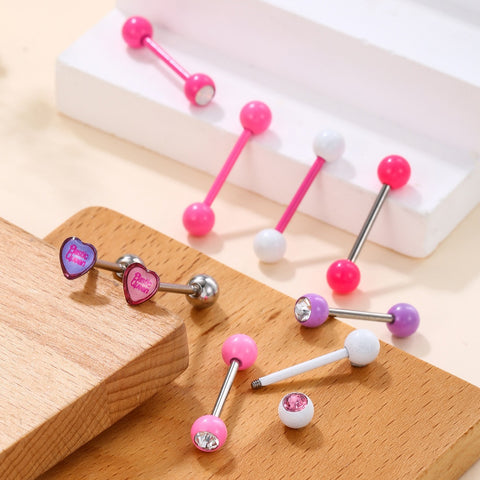 Pink Dumbbell Shaped Tongue Piercing