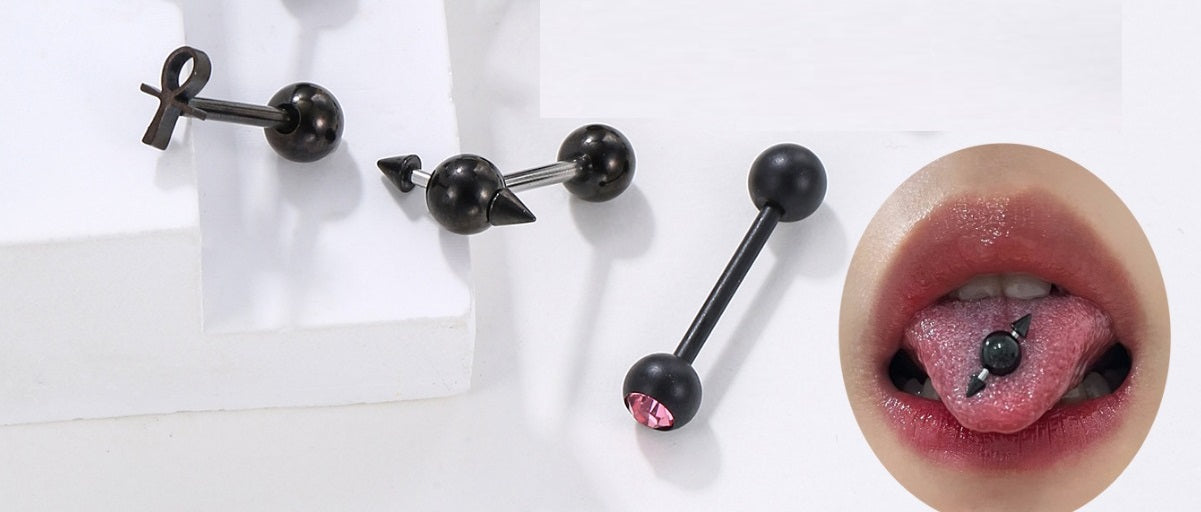 Dark Punk Dumbbell Shaped Tongue Piercing
