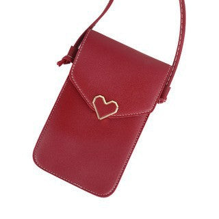 Heart Buckle Mobile Bag With Transparent Touch Screen