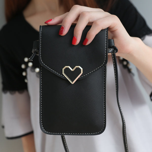Heart Buckle Mobile Bag With Transparent Touch Screen