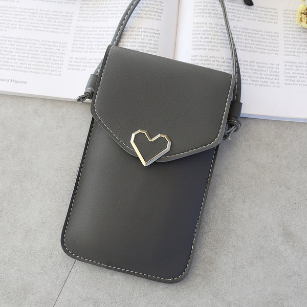 Heart Buckle Mobile Bag With Transparent Touch Screen