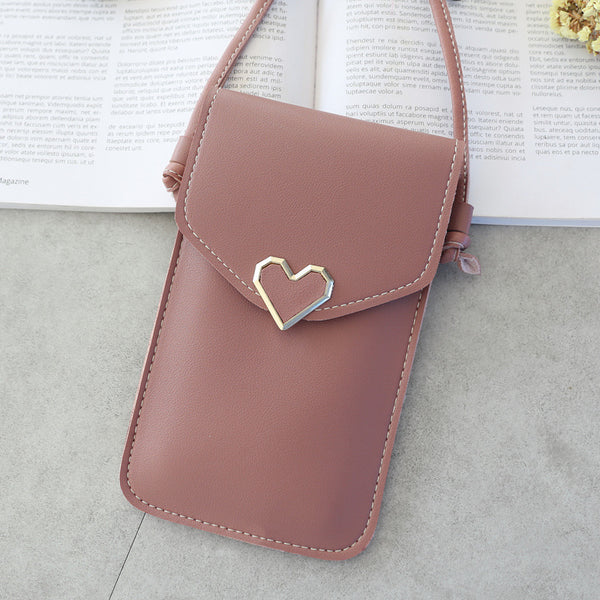 Heart Buckle Mobile Bag With Transparent Touch Screen