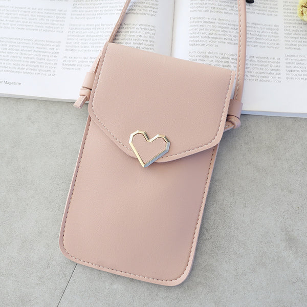 Heart Buckle Mobile Bag With Transparent Touch Screen