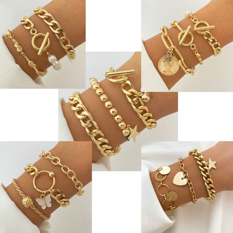 Gold Chain Retro Stacking Bracelets