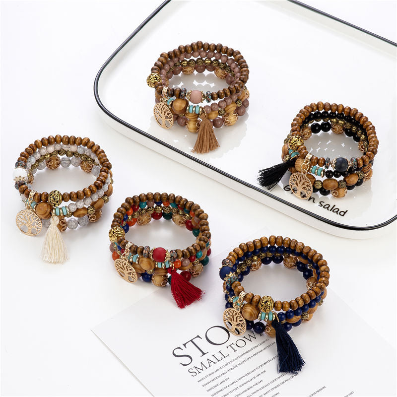 Bohemian Multi-Layered Wooden Bead Bracelet