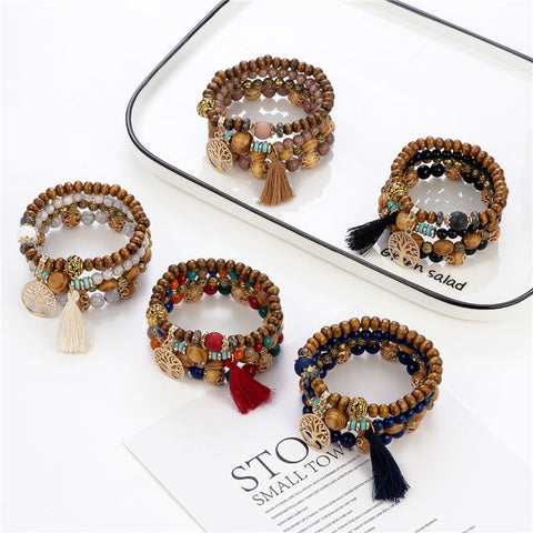 Bohemian Multi-Layered Wooden Bead Bracelet