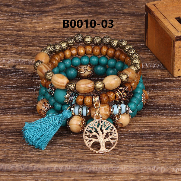 Bohemian Multi-Layered Wooden Bead Bracelet