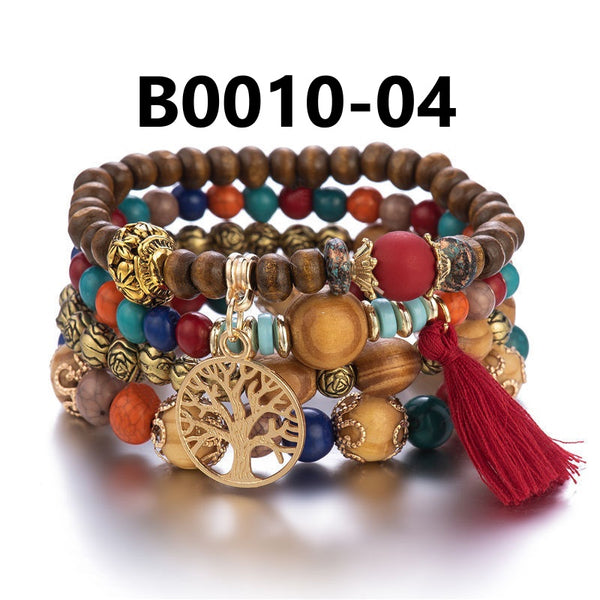 Bohemian Multi-Layered Wooden Bead Bracelet