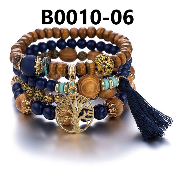 Bohemian Multi-Layered Wooden Bead Bracelet