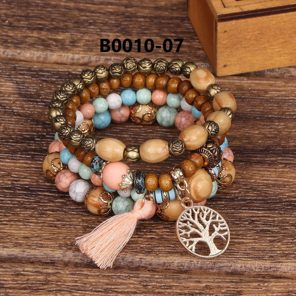 Bohemian Multi-Layered Wooden Bead Bracelet
