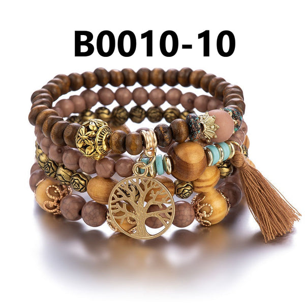 Bohemian Multi-Layered Wooden Bead Bracelet