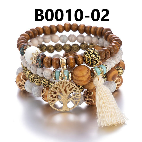 Bohemian Multi-Layered Wooden Bead Bracelet