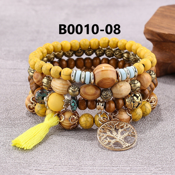 Bohemian Multi-Layered Wooden Bead Bracelet