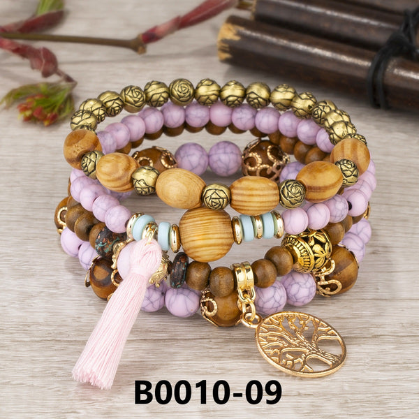 Bohemian Multi-Layered Wooden Bead Bracelet