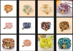 Bohemian Multi-Layer Crystal Heart Bead Bracelets