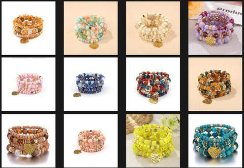 Bohemian Multi-Layer Crystal Heart Bead Bracelets