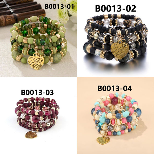 Bohemian Multi-Layer Crystal Heart Bead Bracelets