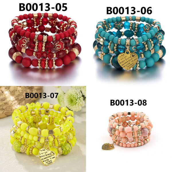 Bohemian Multi-Layer Crystal Heart Bead Bracelets
