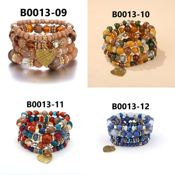Bohemian Multi-Layer Crystal Heart Bead Bracelets