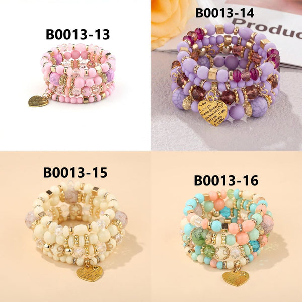 Bohemian Multi-Layer Crystal Heart Bead Bracelets