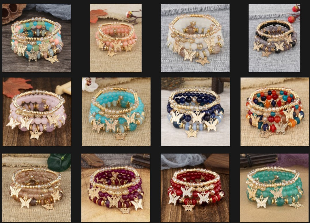 Butterfly Pendant Multi-Layered Bracelet
