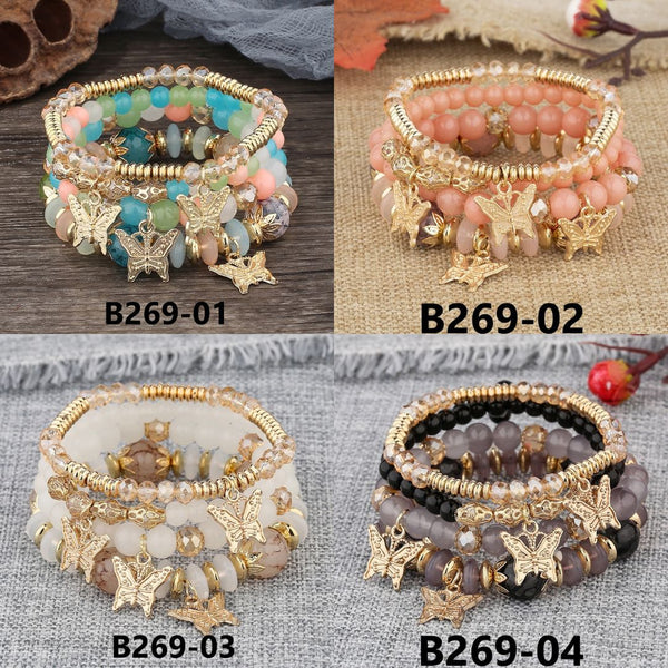 Butterfly Pendant Multi-Layered Bracelet