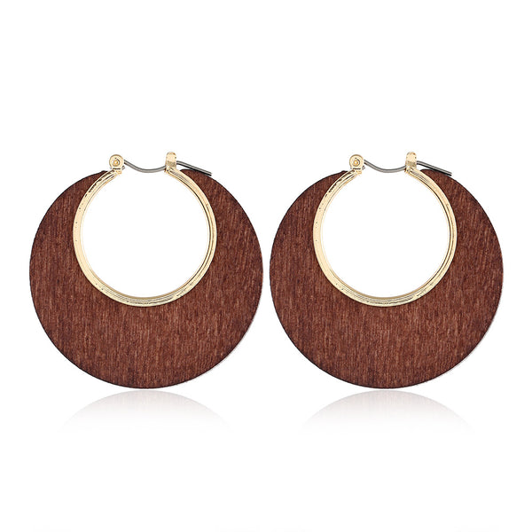 Round Wood Hollow Earrings