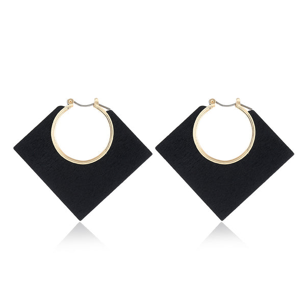 Diamond Shaped Wood Hollow Earrings
