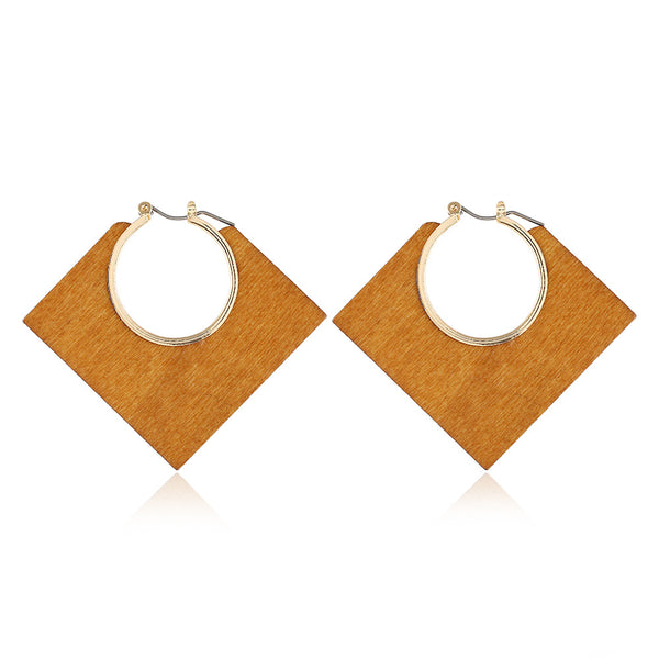 Diamond Shaped Wood Hollow Earrings