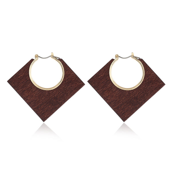 Diamond Shaped Wood Hollow Earrings