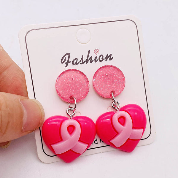 Breast Cancer Awareness Heart Earrings