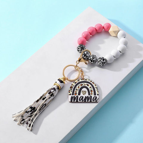 Mama Wooden Bead Bracelet Key Chain