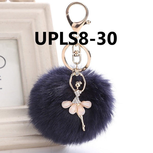 Ballerine Rabbit Fur Ball Key Chain