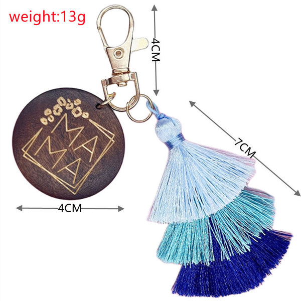 MAMA Wooden Tassel Key Chain