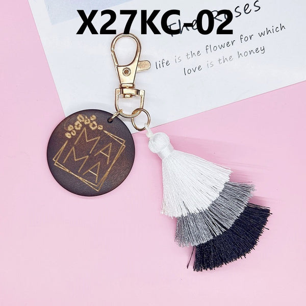 MAMA Wooden Tassel Key Chain