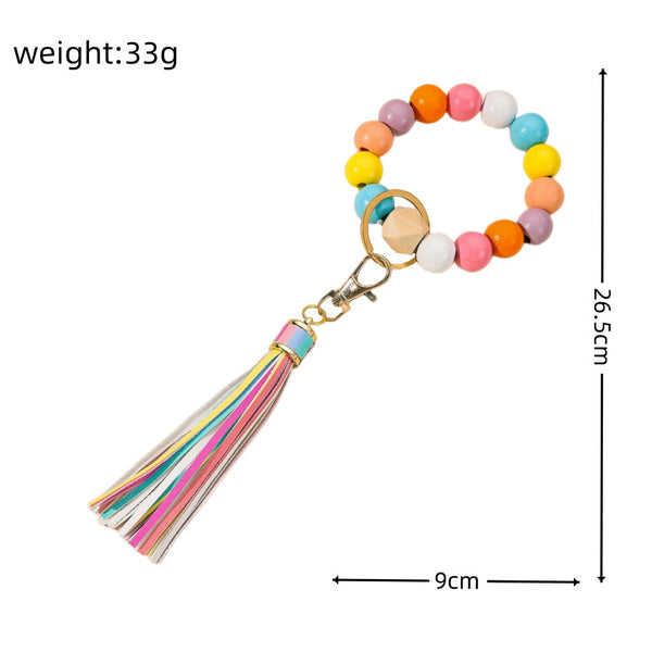 Tassel Wood Bead Bracelet Key Chain