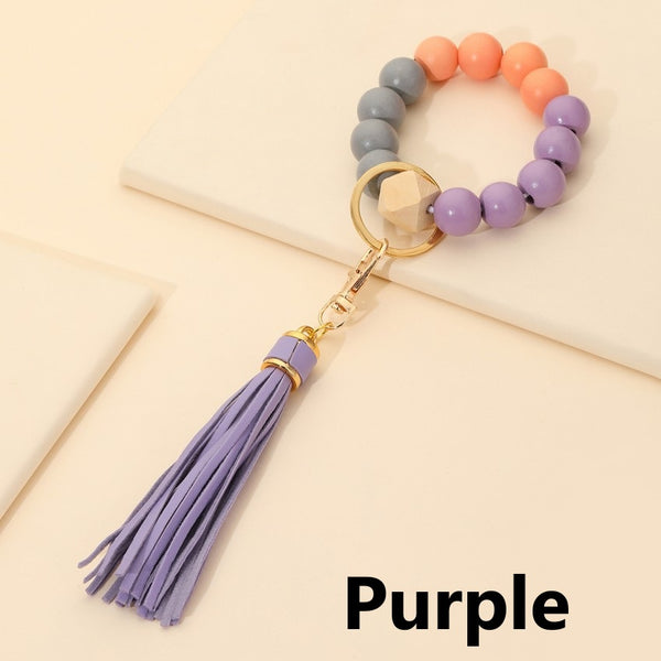 Tassel Wood Bead Bracelet Key Chain