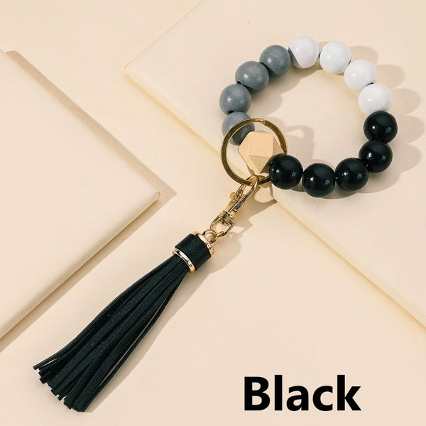 Tassel Wood Bead Bracelet Key Chain