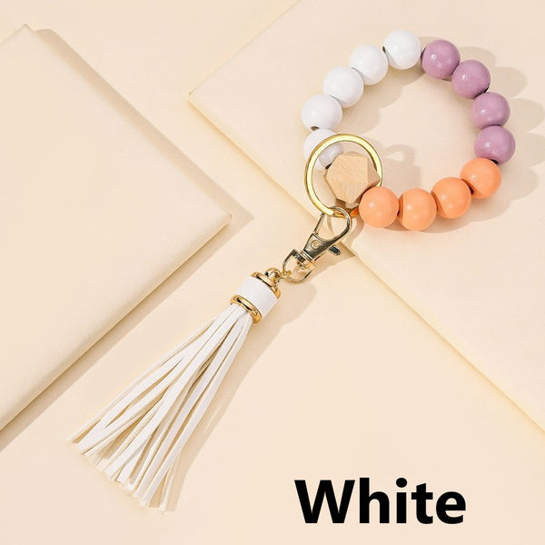 Tassel Wood Bead Bracelet Key Chain